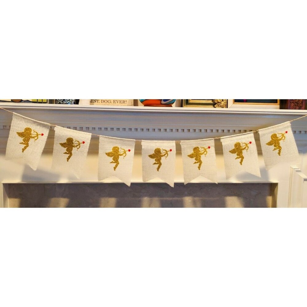 Cupid Burlap Banner - Valentine's Day Engagement Prop Wedding Reception Decor